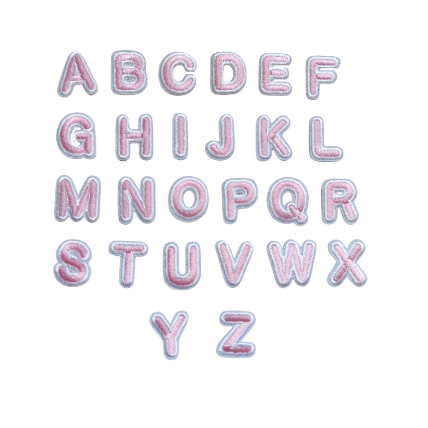 Sewing Id - 2cm 높이 핑크색 알파벳 자수 패치